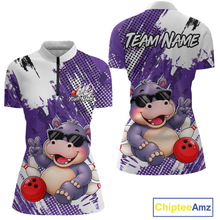 Load image into Gallery viewer, Custom Funny Hippo Bowling Team Shirts Bowling Shirt for Women Bowling League Polo &amp;1/4 Zip HNT348