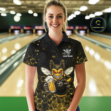Load image into Gallery viewer, Custom Funny Beer Bee Bowling Jersey for Women Bowling Team Shirts Polo &amp; 1/4 Zip HNT191