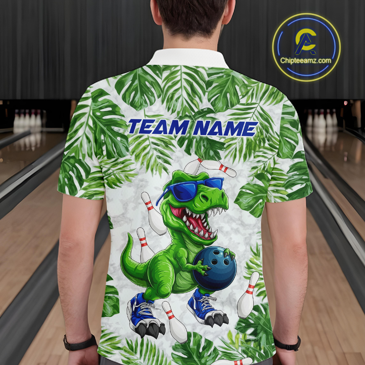 Custom Funny Dinosaur Bowling Jersey for Men Bowling Tournament Polo & 1/4 Zip Bowling Team Shirts HNT214