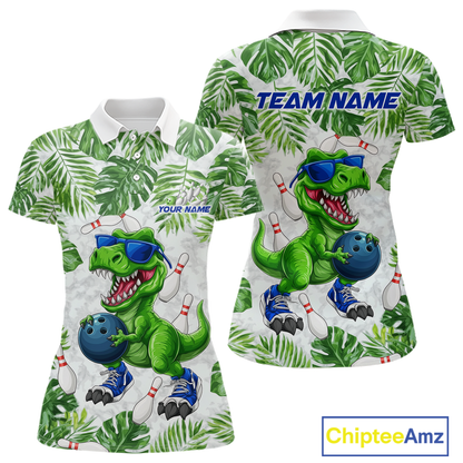 Custom Funny Dinosaur Bowling Jersey for Women Bowling Tournament Polo & 1/4 Zip Bowling Team Shirts HNT214