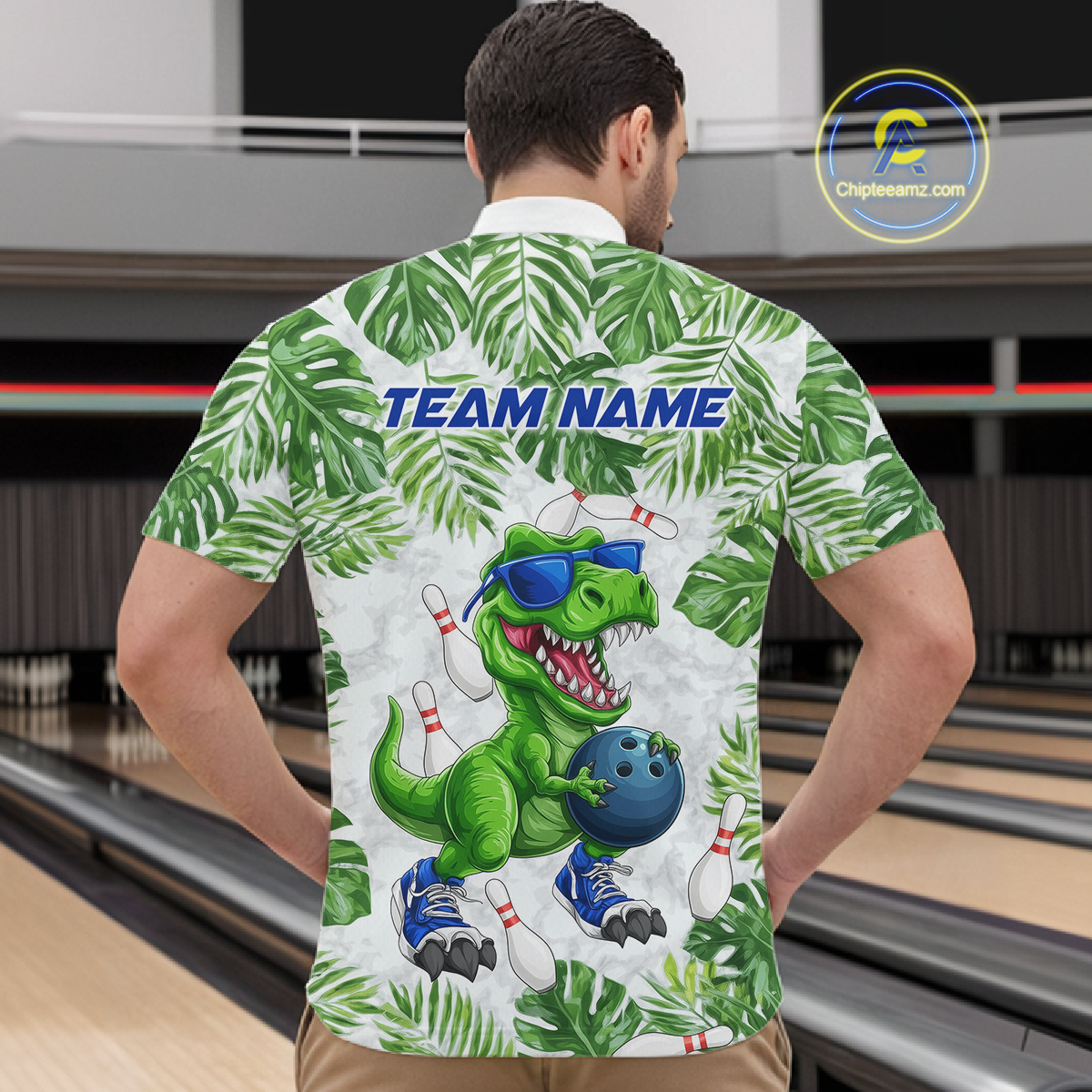 Custom Funny Dinosaur Bowling Jersey for Men Bowling Tournament Polo & 1/4 Zip Bowling Team Shirts HNT214