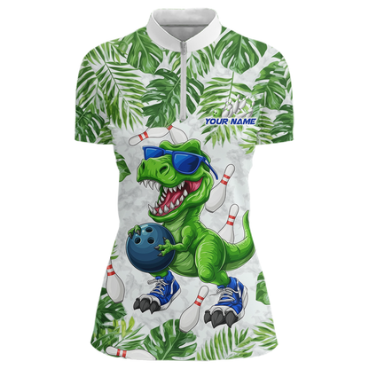 Custom Funny Dinosaur Bowling Jersey for Women Bowling Tournament Polo & 1/4 Zip Bowling Team Shirts HNT214