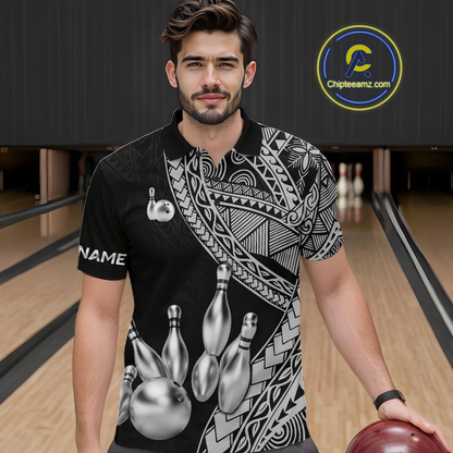 Black and White Tribal Pattern Bowling Jersey for Men Bowling Uniform Bowling Team Shirts HNT225