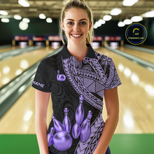 Load image into Gallery viewer, Black and Purple Tribal Pattern Bowling Jersey for Women Bowling Uniform Bowling Team Shirts HNT225