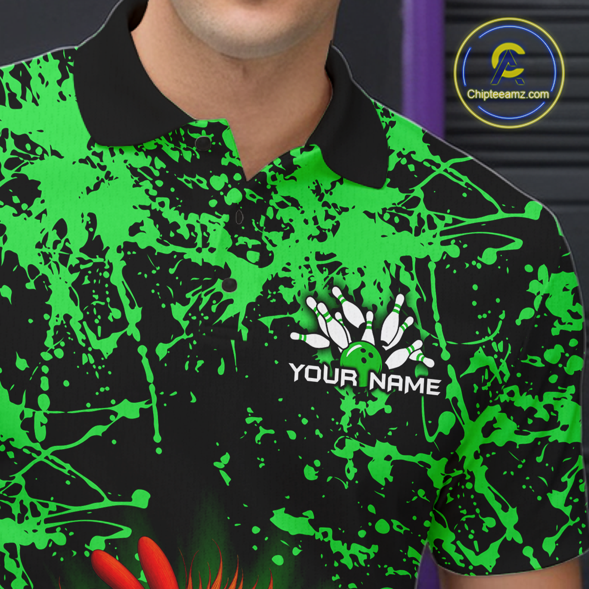 Green Funny Chicken Bowling Jersey for Men Bowling League Bowling Team Shirts Polo & 1/4 Zip HN232