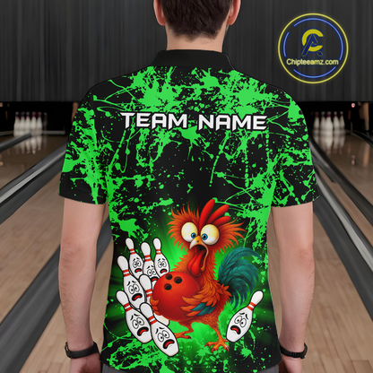 Green Funny Chicken Bowling Jersey for Men Bowling League Bowling Team Shirts Polo & 1/4 Zip HN232