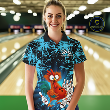 Load image into Gallery viewer, Turquoise Funny Chicken Bowling Jersey for Women Bowling League Bowling Team Shirts Polo &amp; 1/4 Zip HN232