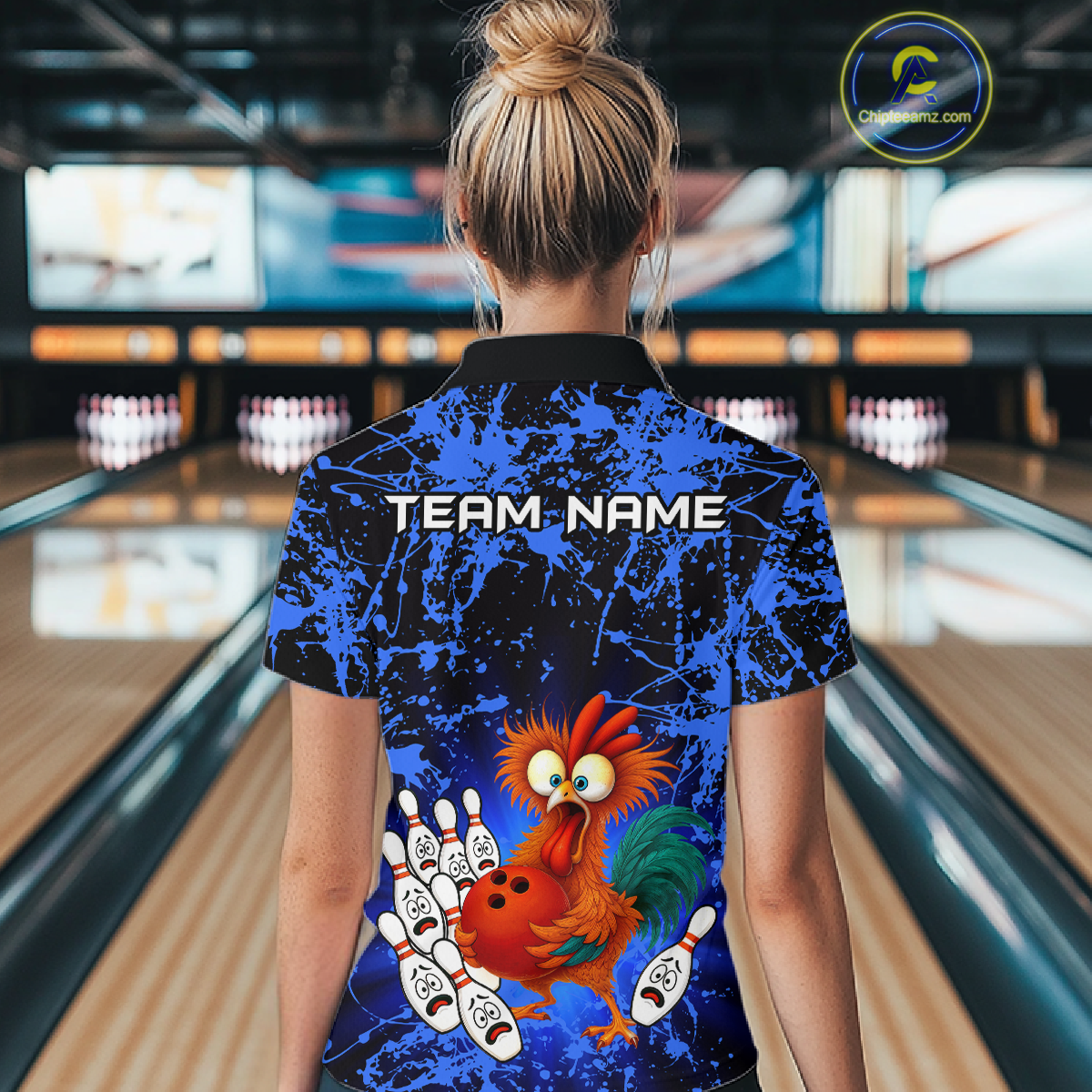 Blue Funny Chicken Bowling Jersey for Women Bowling League Bowling Team Shirts Polo & 1/4 Zip HN232