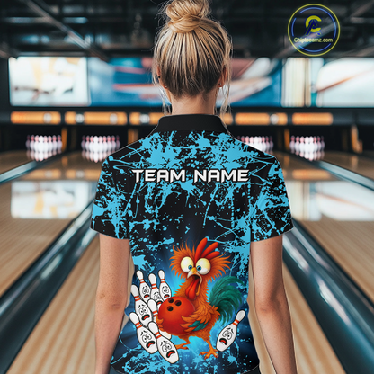 Turquoise Funny Chicken Bowling Jersey for Women Bowling League Bowling Team Shirts Polo & 1/4 Zip HN232