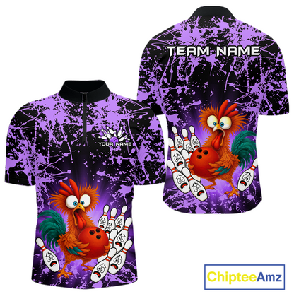 Purple Funny Chicken Bowling Jersey for Men Bowling League Bowling Team Shirts Polo & 1/4 Zip HN232