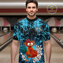 Load image into Gallery viewer, Turquoise Funny Chicken Bowling Jersey for Men Bowling League Bowling Team Shirts Polo &amp; 1/4 Zip HN232
