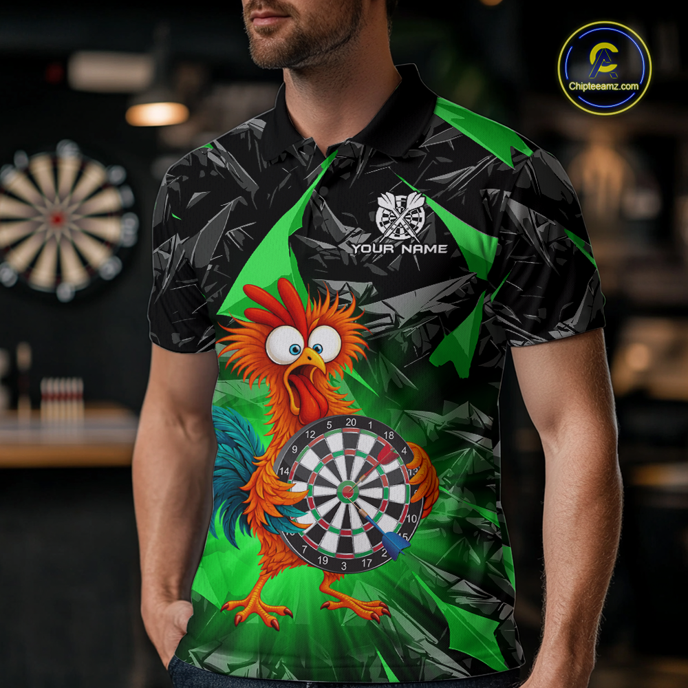 Custom Funny Green Chicken Dart Shirts For Men Dart Board Gifts Darts Team Jerseys Dart League NNT152