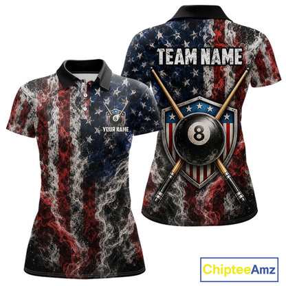 Custom Grunge Smoke US Flag 8 Ball Billiard Shirts for Women Billiard Team Jerseys Billiard League NNT276
