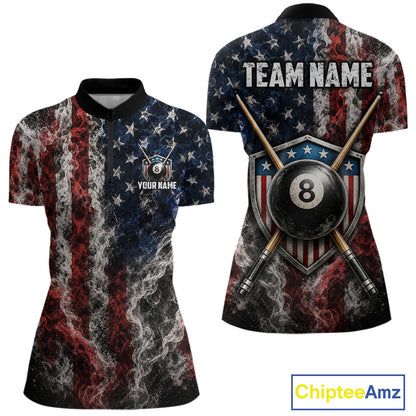 Custom Grunge Smoke US Flag 8 Ball Billiard Shirts for Women Billiard Team Jerseys Billiard League NNT276