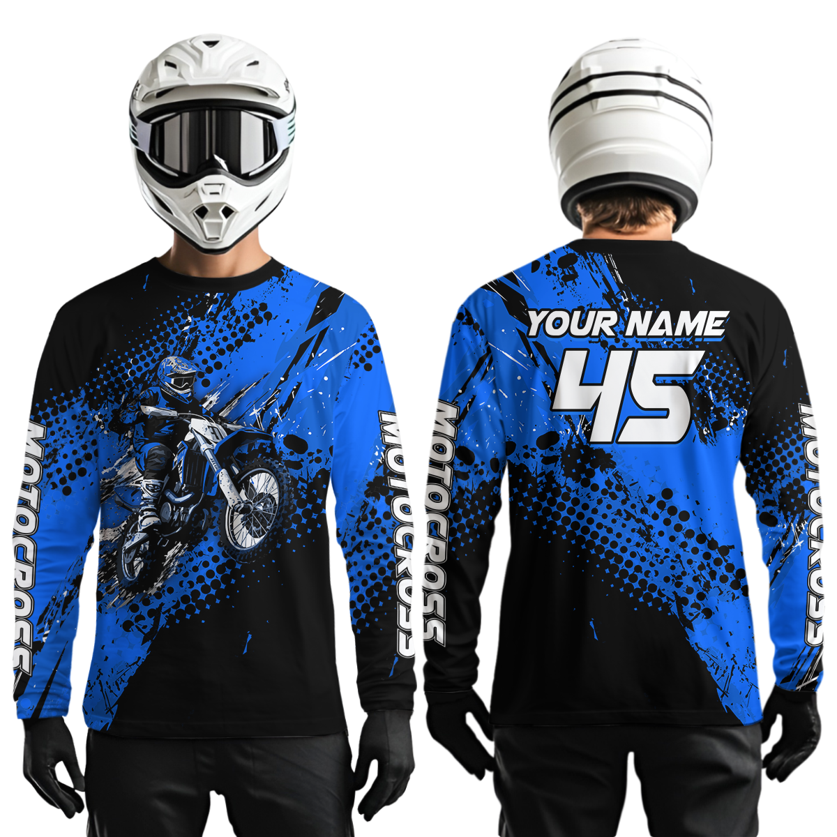Blue Youth Dirt Bike Jersey Adult Kid Upf30+ Custom Motocross Jersey Off-Road Jersey DNT50