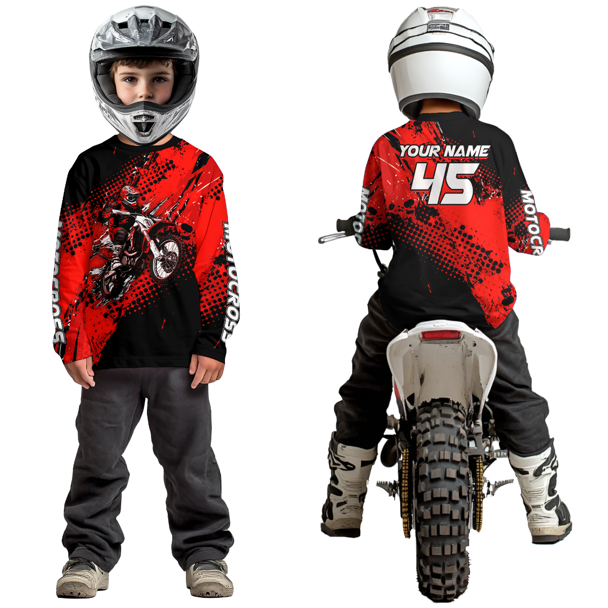 Red Youth Dirt Bike Jersey Adult Kid Upf30+ Custom Motocross Jersey Off-Road Jersey DNT50