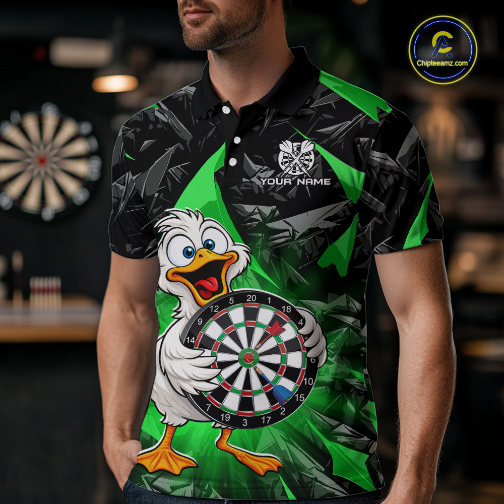 Custom Green Duck Funny Dart Shirt Dart Team Jersey for Men Dartboard Polo & 1/4Zip NNT167