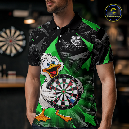 Custom Green Duck Funny Dart Shirt Dart Team Jersey for Men Dartboard Polo & 1/4Zip NNT167