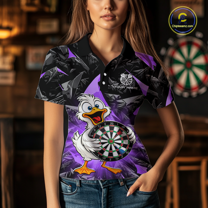 Custom Purple Duck Funny Dart Shirt Dart Team Jersey for Women Dartboard Polo & 1/4Zip NNT167