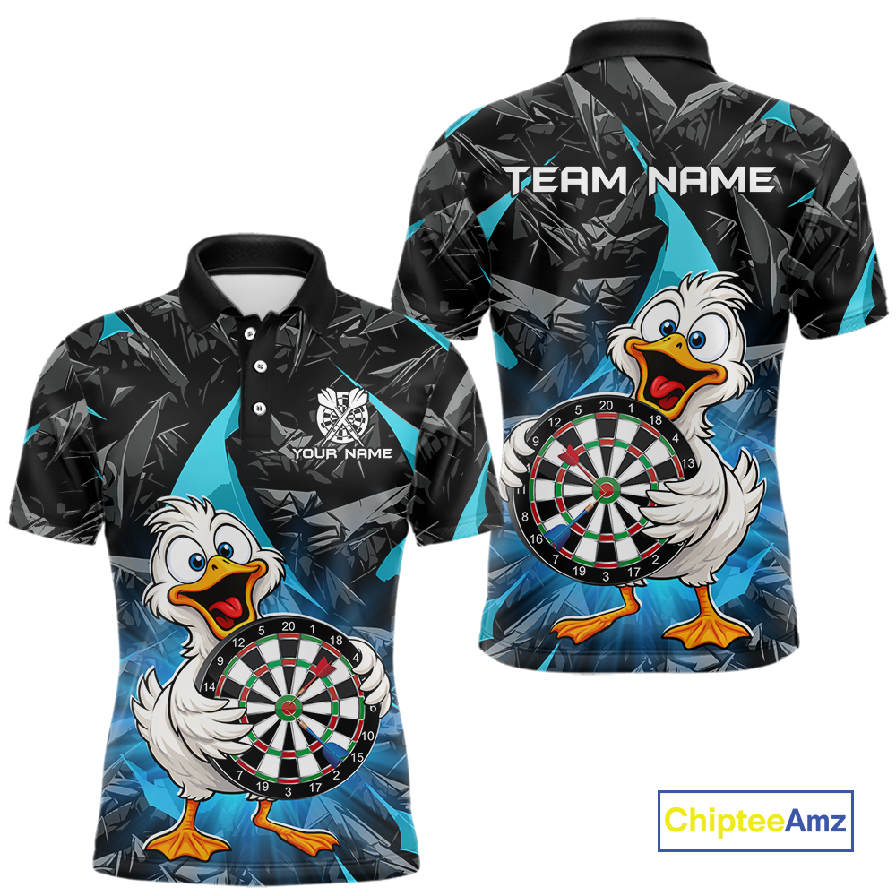 Custom Turquoise Duck Funny Dart Shirt Dart Team Jersey for Men Dartboard Polo & 1/4Zip NNT167