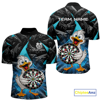 Custom Turquoise Duck Funny Dart Shirt Dart Team Jersey for Men Dartboard Polo & 1/4Zip NNT167