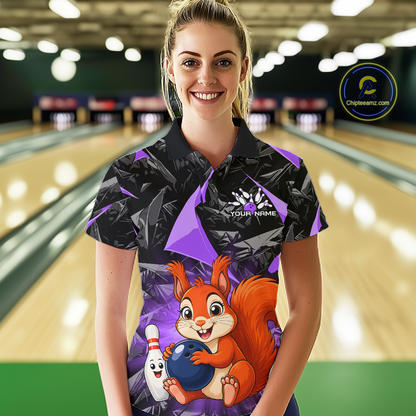 Funny Purple Squirrel Custom Bowling Jersey for Women Bowling Team Shirts Bowling League HNT302