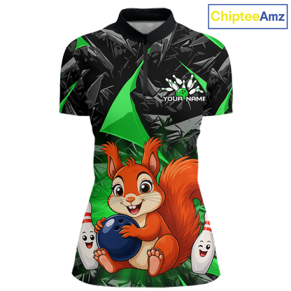 Funny Green Squirrel Custom Bowling Jersey for Women Bowling Team Shirts Bowling League HNT302