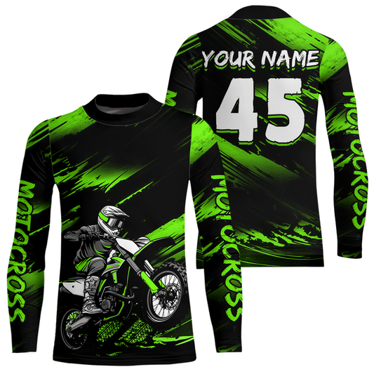 Green Motocross Shirts Personalized Racing Jersey Dirt Bike Jersey Kid Men Women UPF30+ DNT15