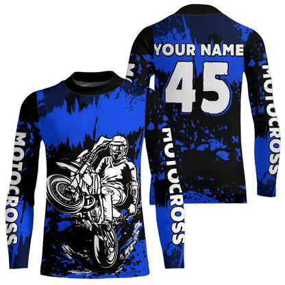 Custom Blue Motocross Jersey for Men Women Kids UPF30+ MX Motorcycle Racing DNT22