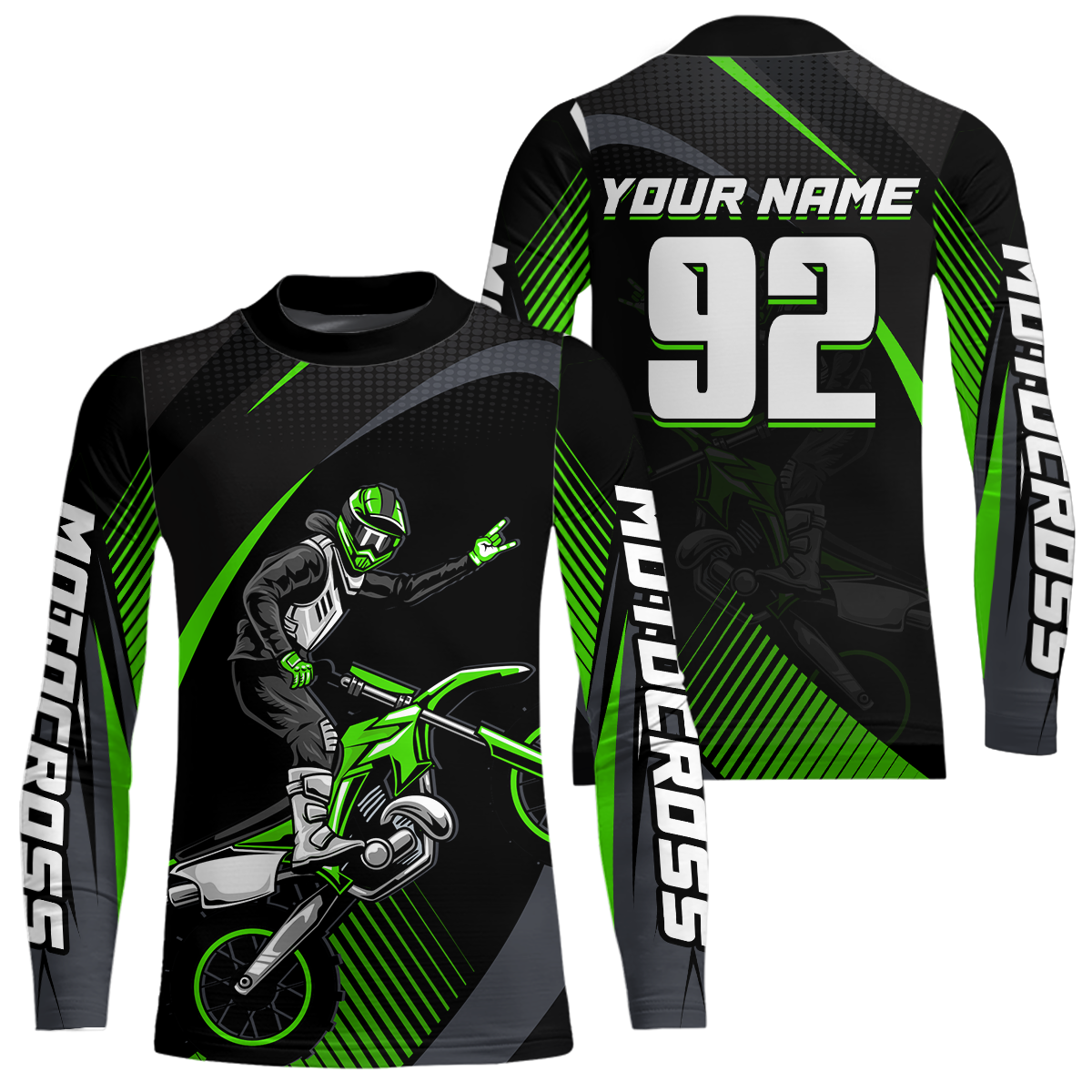 Personalized Green Motocross Shirts Racing Jersey Dirt Bike Jersey Kid Men Women UPF30+ DNT14