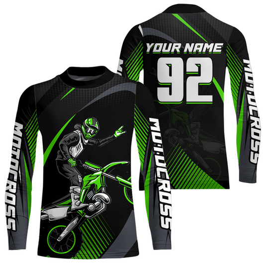 Personalized Green Motocross Shirts Racing Jersey Dirt Bike Jersey Kid Men Women UPF30+ DNT14