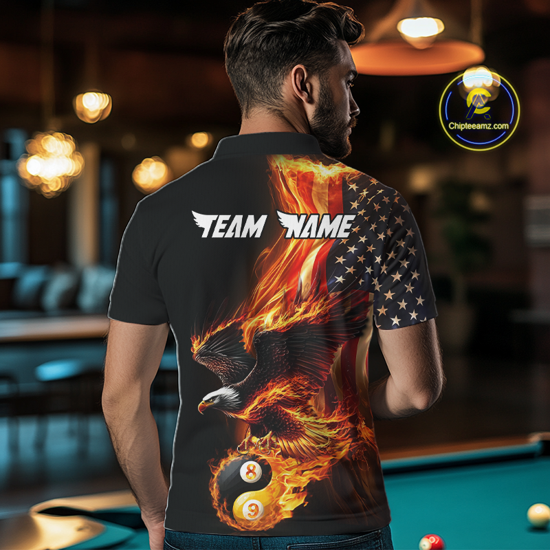 Custom US Eagle 8 9 Ball Billiard Yin Yang Shirts for Men Billiard Team Shirts Billiard League Polo & 1/4 Zip NNT90