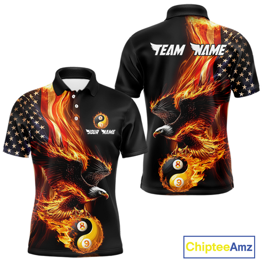 Custom US Eagle 8 9 Ball Billiard Yin Yang Shirts for Men Billiard Team Shirts Billiard League Polo & 1/4 Zip NNT90