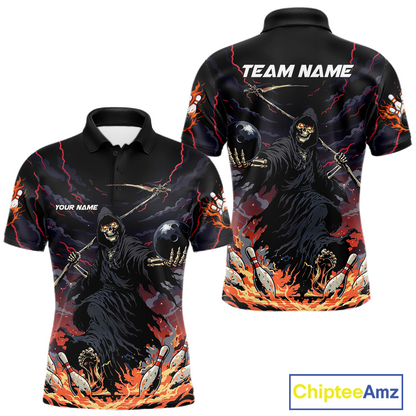 Custom Grim Reaper Flame Bowling Jersey for Men Bowling Team Shirts Polo & 1/4 Zip HNT193