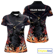 Load image into Gallery viewer, Custom Grim Reaper Flame Bowling Jersey for Women Bowling Team Shirts Polo &amp; 1/4 Zip HNT193