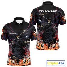 Load image into Gallery viewer, Custom Grim Reaper Flame Bowling Jersey for Men Bowling Team Shirts Polo &amp; 1/4 Zip HNT193