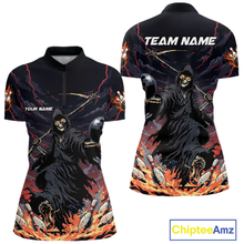 Load image into Gallery viewer, Custom Grim Reaper Flame Bowling Jersey for Women Bowling Team Shirts Polo &amp; 1/4 Zip HNT193