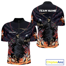 Load image into Gallery viewer, Custom Grim Reaper Flame Bowling Jersey for Men Bowling Team Shirts Polo &amp; 1/4 Zip HNT193