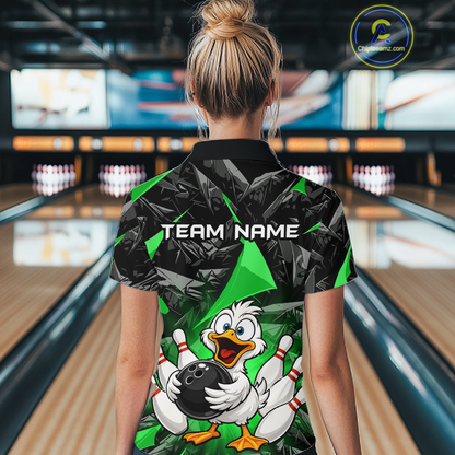 Custom Green Funny Duck Bowling Jersey for Women Bowling League Bowling Team Shirts Polo & 1/4 Zip HN233