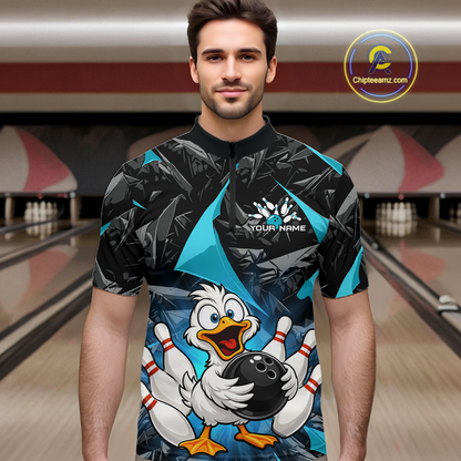 Custom Turquoise Funny Duck Bowling Jersey for Men Bowling League Bowling Team Shirts Polo & 1/4 Zip HN233
