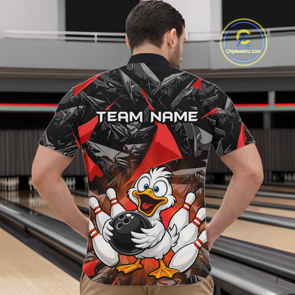 Custom Red Funny Duck Bowling Jersey for Men Bowling League Bowling Team Shirts Polo & 1/4 Zip HN233