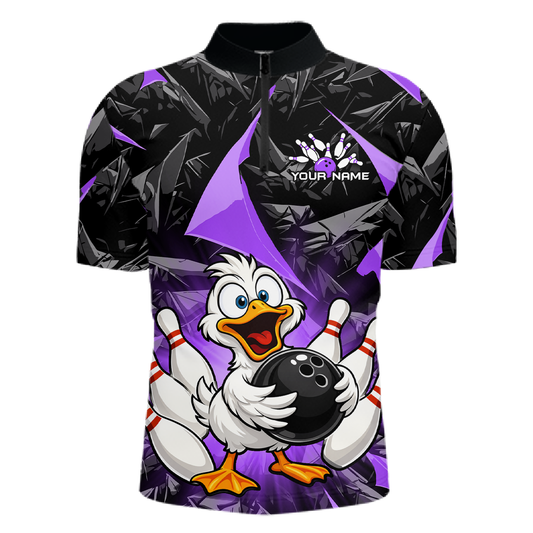 Custom Purple Funny Duck Bowling Jersey for Men Bowling League Bowling Team Shirts Polo & 1/4 Zip HN233