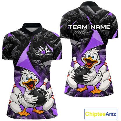 Custom Purple Funny Duck Bowling Jersey for Women Bowling League Bowling Team Shirts Polo & 1/4 Zip HN233