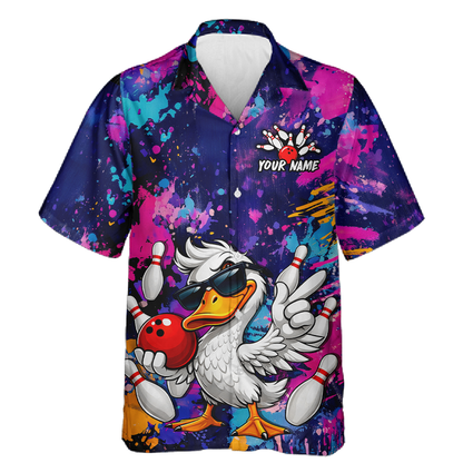 Custom Graffiti Duck Hawaiian Bowling Jersey for Men Women Bowling Team Shirts Bowling League HNT234