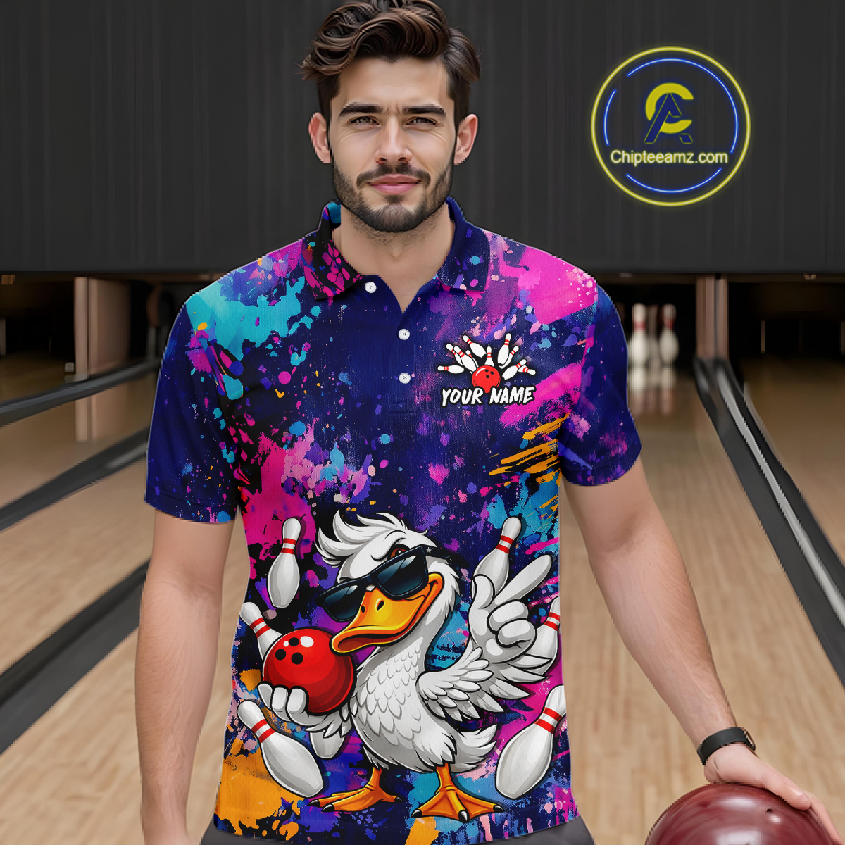 Custom Graffiti Funny Duck Bowling Jersey for Men Bowling League Bowling Team Shirts Polo & 1/4 Zip HN234