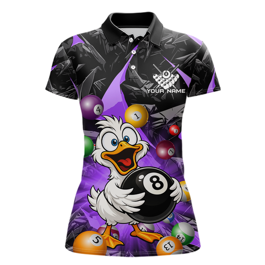 Custom Purple Funny Duck 8 Ball Pool Shirts Billiard Shirt for Women Billiard Team Jersey League NNT172