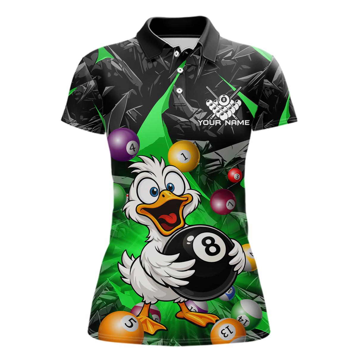 Custom Green Funny Duck 8 Ball Pool Shirts Billiard Shirt for Women Billiard Team Jersey League NNT172