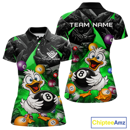 Custom Green Funny Duck 8 Ball Pool Shirts Billiard Shirt for Women Billiard Team Jersey League NNT172
