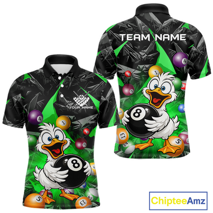 Custom Green Funny Duck 8 Ball Pool Shirts Billiard Shirt for Men Billiard Team Jersey League NNT172