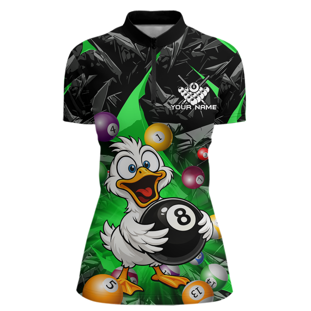 Custom Green Funny Duck 8 Ball Pool Shirts Billiard Shirt for Women Billiard Team Jersey League NNT172